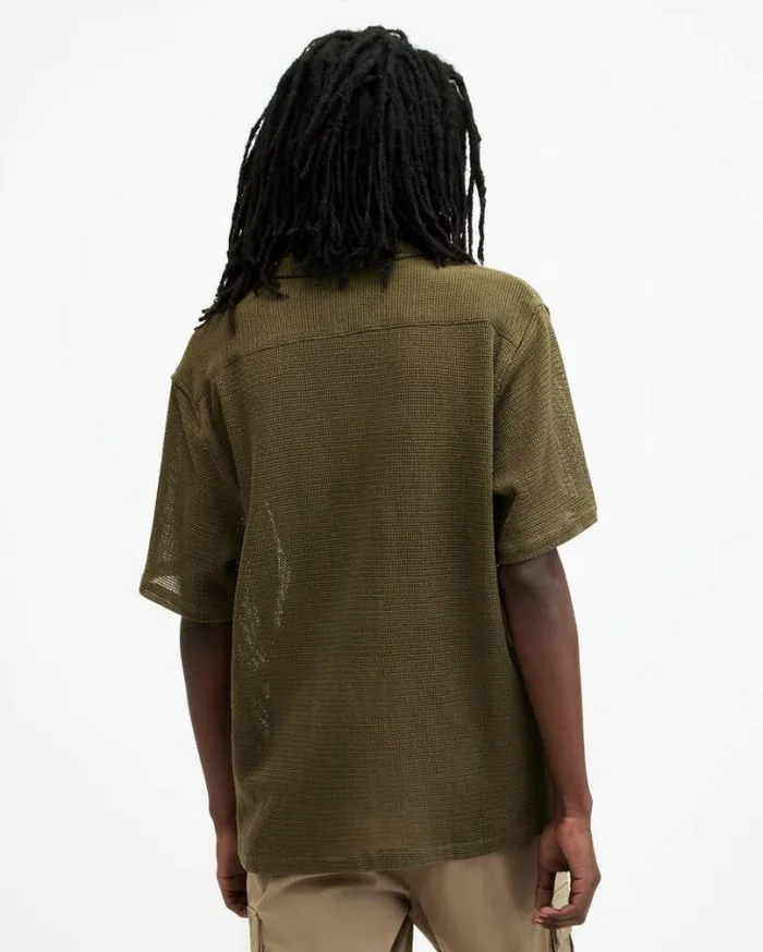 Sortie Textured Relaxed Fit Shirt Ash Khaki Green Men AllSaints Shirts