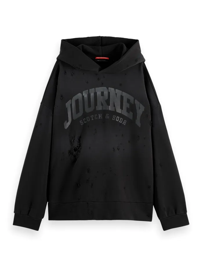 SPRAYED HOODIE WITH DESTROYED DETAILS Evening Black Women Scotch and Soda Sweatshirts and Hoodies SPRAYED HOODIE WITH DESTROYED DETAILS Evening Black Women Scotch and Soda Sweatshirts and Hoodies