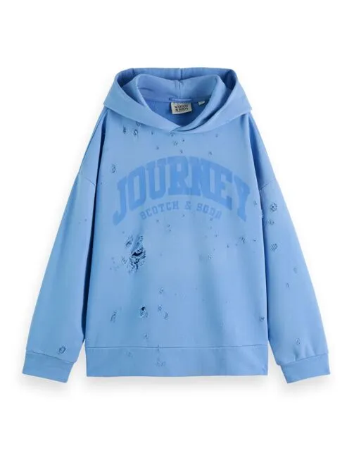 SPRAYED HOODIE WITH DESTROYED DETAILS Evening Black Women Scotch and Soda Sweatshirts and Hoodies SPRAYED HOODIE WITH DESTROYED DETAILS Evening Black Women Scotch and Soda Sweatshirts and Hoodies