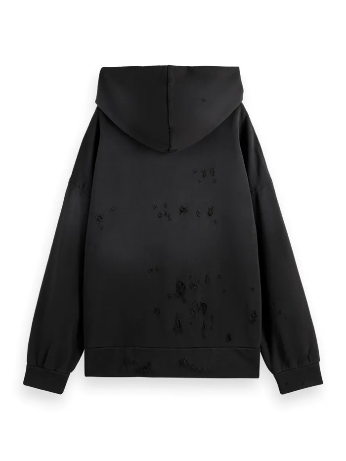 SPRAYED HOODIE WITH DESTROYED DETAILS Evening Black Women Scotch and Soda Sweatshirts and Hoodies SPRAYED HOODIE WITH DESTROYED DETAILS Evening Black Women Scotch and Soda Sweatshirts and Hoodies