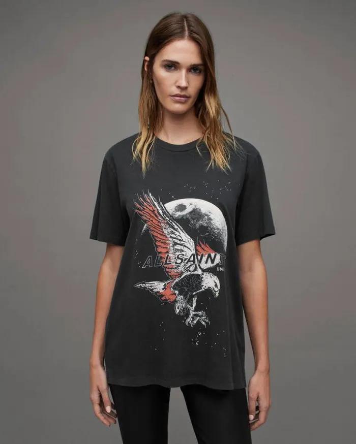 Stardust Oversized Boyfriend TShirt Washed Black Women AllSaints Tops and Shirts