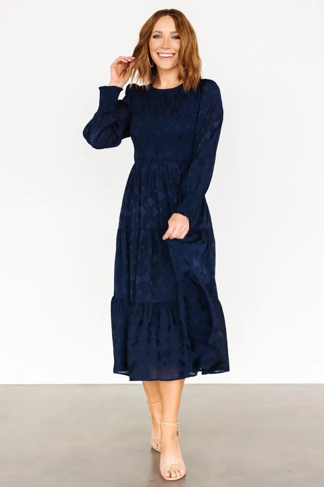 Stockholm Smocked Dress Midnight Blue Women Baltic Born Midi Dresses