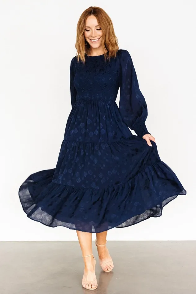 Stockholm Smocked Dress Midnight Blue Women Baltic Born Midi Dresses Stockholm Smocked Dress Midnight Blue Women Baltic Born Midi Dresses