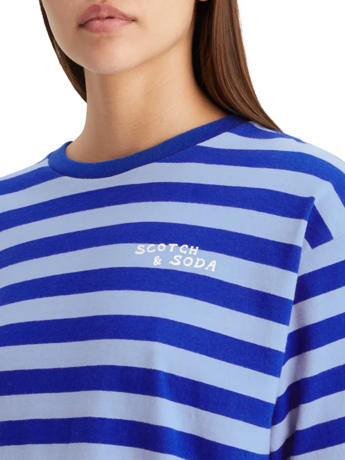 STRIPED CROPPED TSHIRT Electric Blue Stripe Women Scotch and Soda Tops and TShirts STRIPED CROPPED TSHIRT Electric Blue Stripe Women Scotch and Soda Tops and TShirts