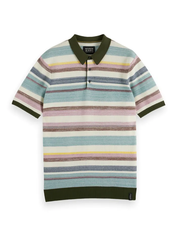 Structure Knitted Polo Multi Stripe Men Scotch and Soda TShirts and Polo Shirts