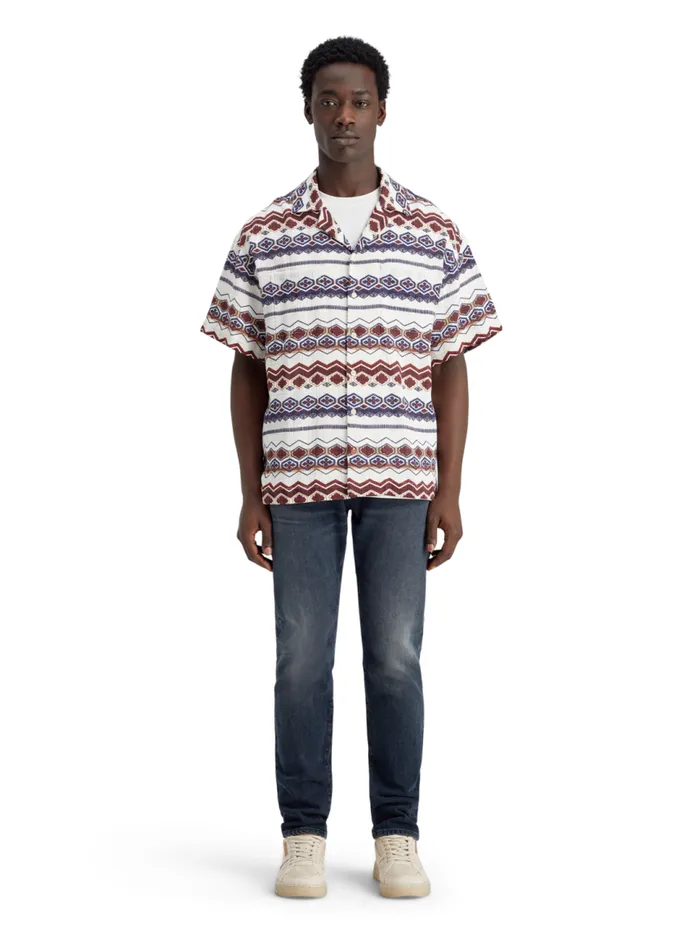 Structured Printed Stripe Shirt Red Blue Multi Men Scotch and Soda Shirts