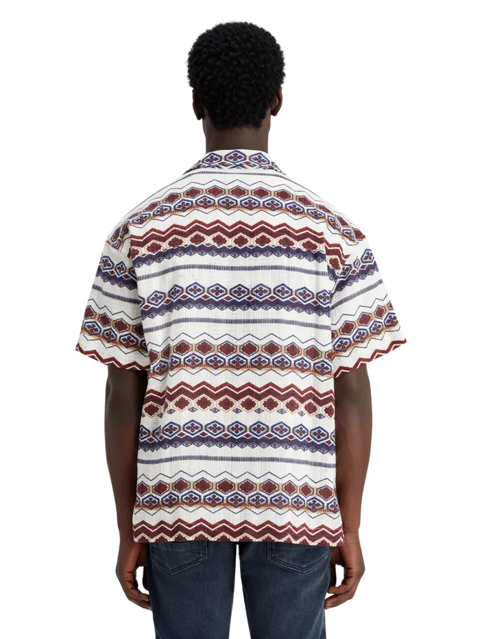Structured Printed Stripe Shirt Red Blue Multi Men Scotch and Soda Shirts