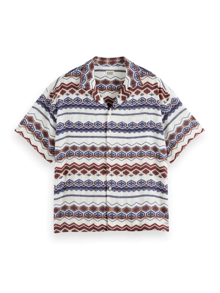 Structured Printed Stripe Shirt Red Blue Multi Men Scotch and Soda Shirts