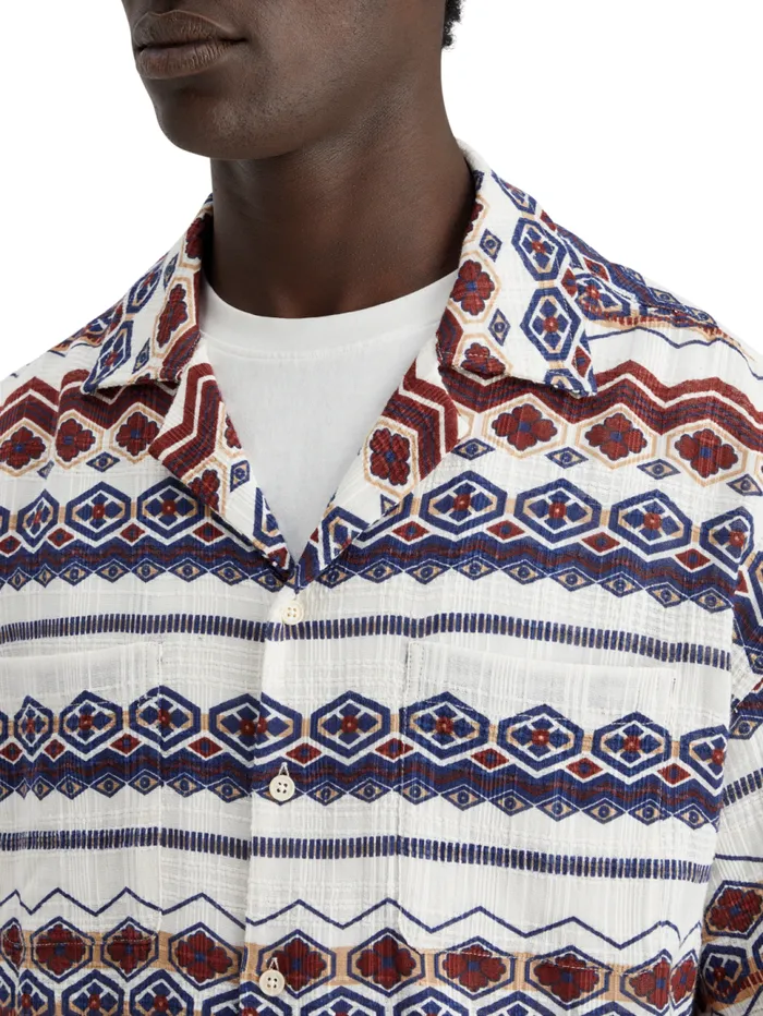 Structured Printed Stripe Shirt Red Blue Multi Men Scotch and Soda Shirts
