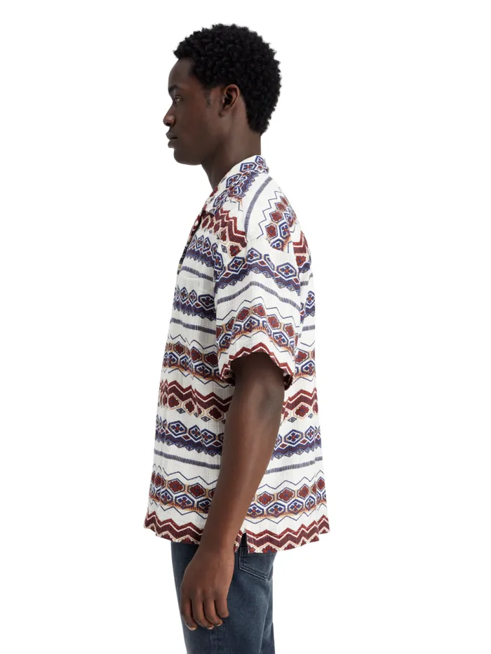Structured Printed Stripe Shirt Red Blue Multi Men Scotch and Soda Shirts