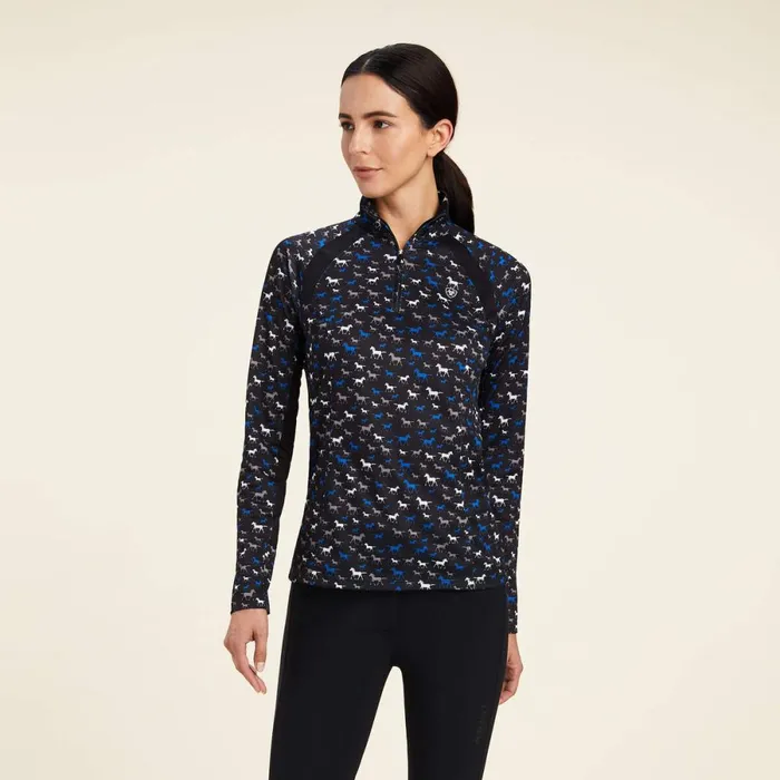 Sunstopper 20 14 Zip Baselayer Black Busy Pony Print Women Ariat TShirts and Tops