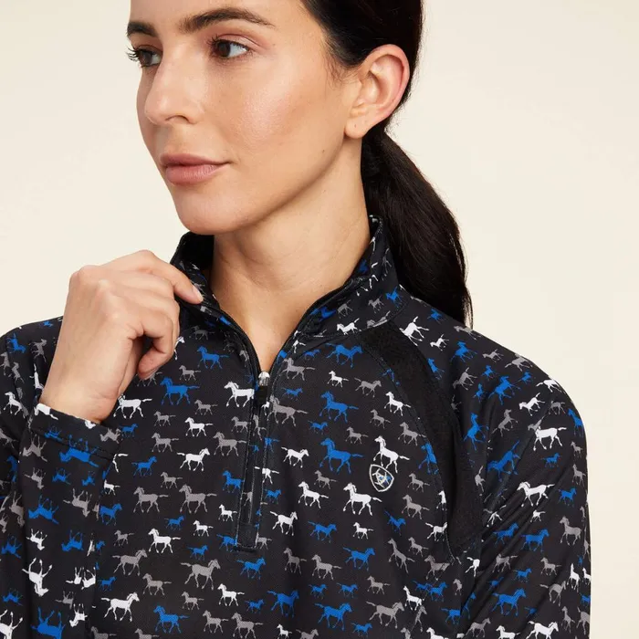 Sunstopper 20 14 Zip Baselayer Black Busy Pony Print Women Ariat TShirts and Tops Sunstopper 20 14 Zip Baselayer Black Busy Pony Print Women Ariat TShirts and Tops
