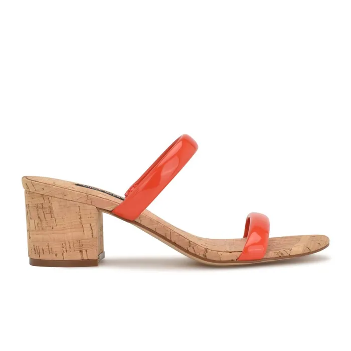 Tae Heeled Slide Sandals Orange Cork Women Nine West Heeled