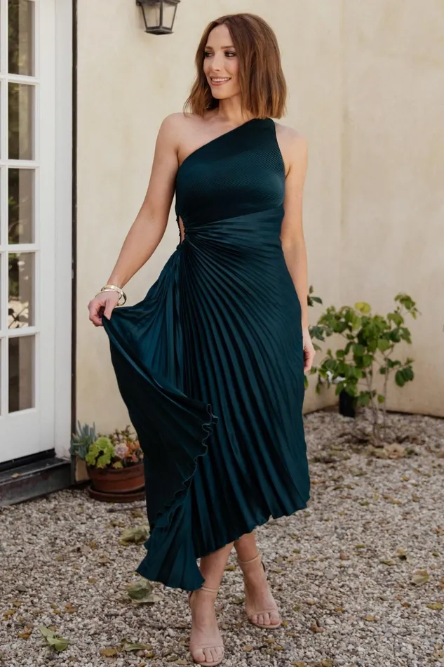 Tasia One Shoulder Pleated Dress Deep Jade Women Baltic Born Midi Dresses Tasia One Shoulder Pleated Dress Deep Jade Women Baltic Born Midi Dresses