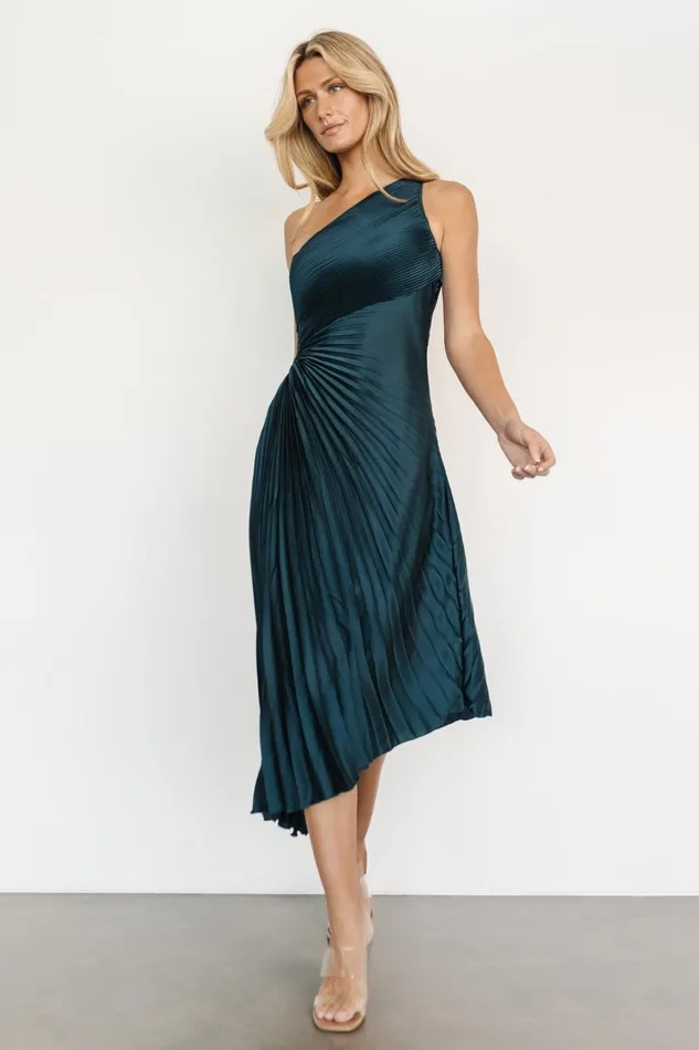 Tasia One Shoulder Pleated Dress Deep Jade Women Baltic Born Midi Dresses Tasia One Shoulder Pleated Dress Deep Jade Women Baltic Born Midi Dresses