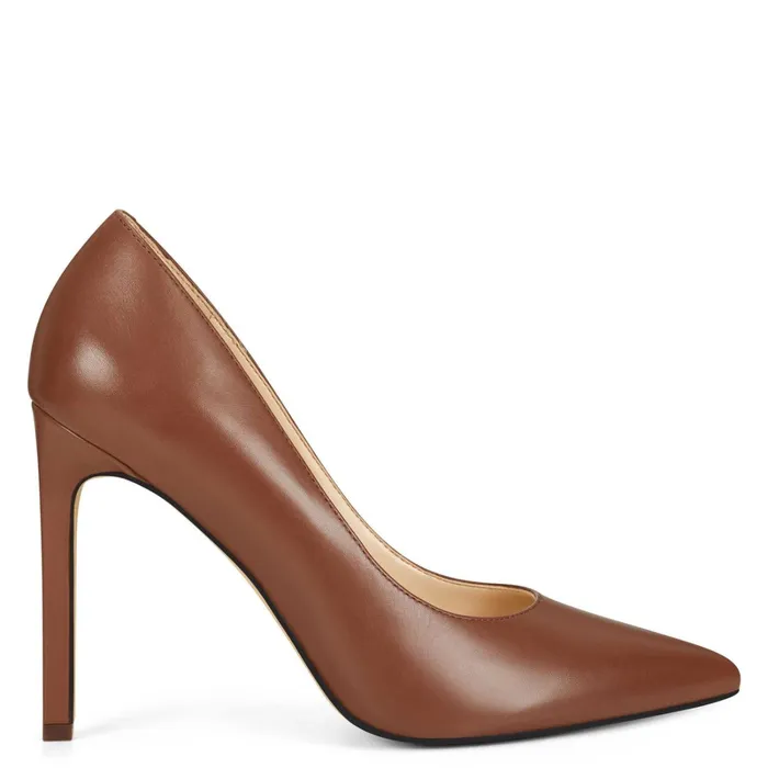 Tatiana Pointy Toe Pumps Brown Leather Women Nine West Pumps