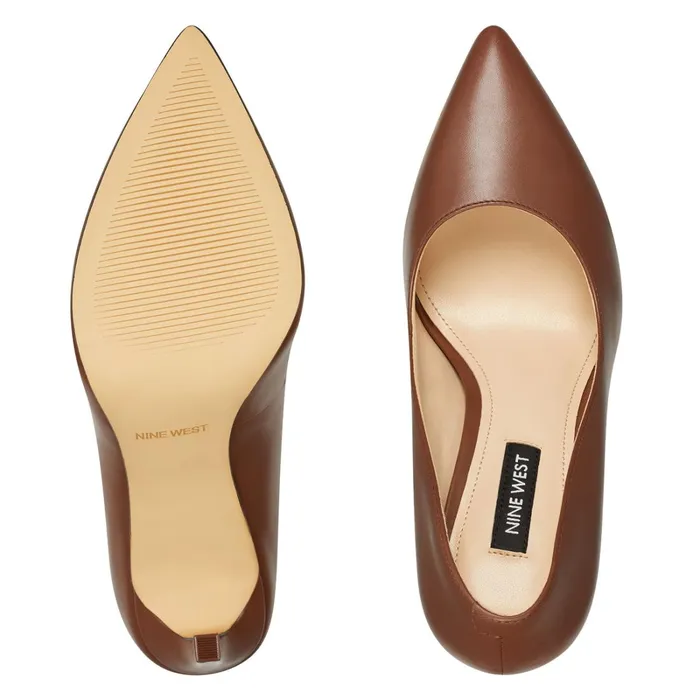 Tatiana Pointy Toe Pumps Brown Leather Women Nine West Pumps Tatiana Pointy Toe Pumps Brown Leather Women Nine West Pumps
