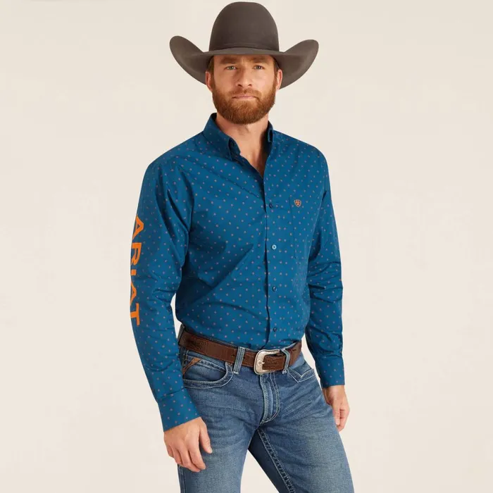 Team Clarence Fitted Shirt True Blue Men Ariat Button Down Shirts