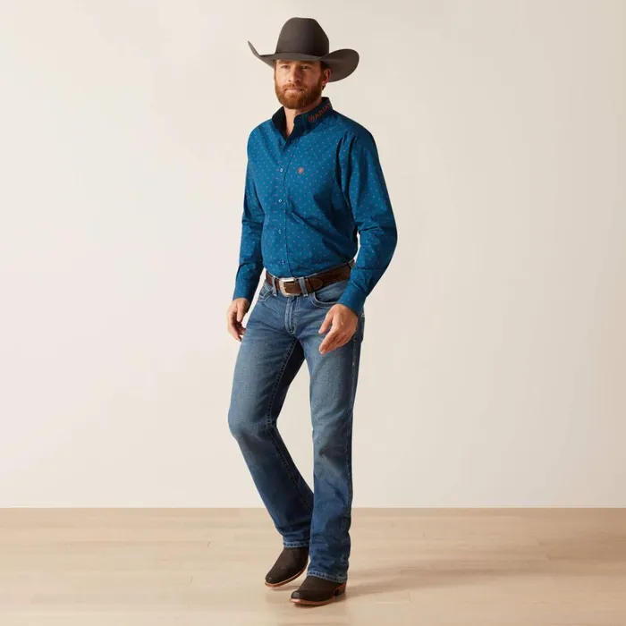 Team Clarence Fitted Shirt True Blue Men Ariat Button Down Shirts Team Clarence Fitted Shirt True Blue Men Ariat Button Down Shirts