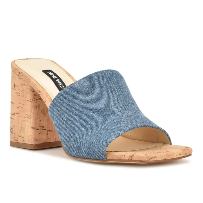 Teice Heeled Slide Sandals Blue Denim Women Nine West Sandals Teice Heeled Slide Sandals Blue Denim Women Nine West Sandals