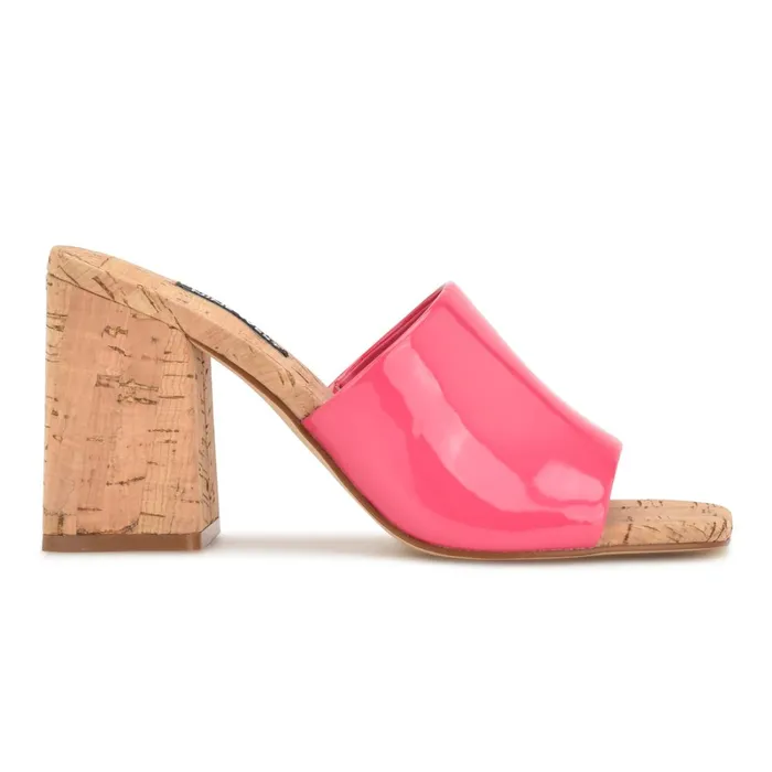 Teice Heeled Slide Sandals Pink Patent Women Nine West Mid Heels