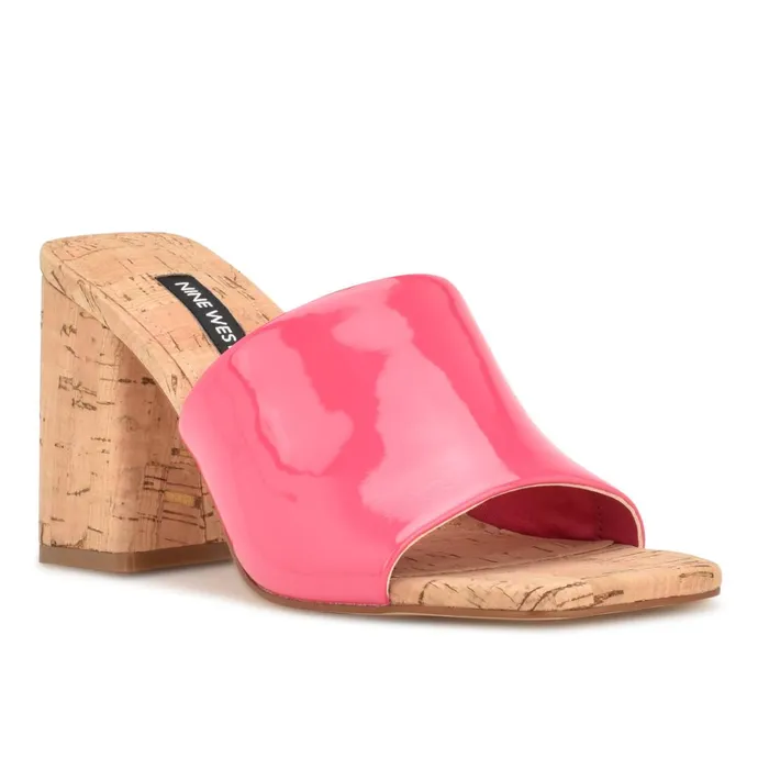 Teice Heeled Slide Sandals Pink Patent Women Nine West Mid Heels Teice Heeled Slide Sandals Pink Patent Women Nine West Mid Heels