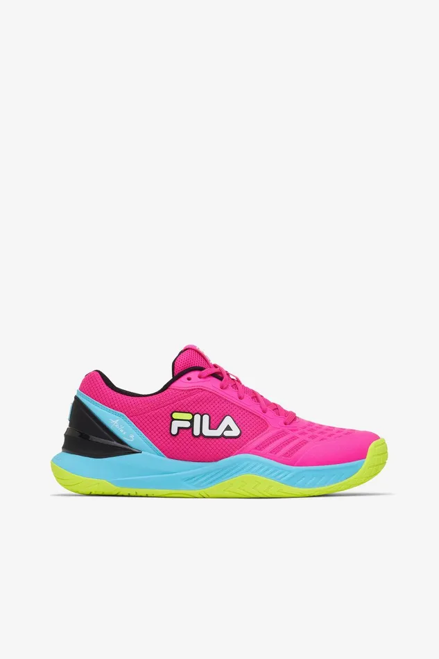Tennis Women Fila Axilus 3 693 Pink Glo Bluefish Safety Yellow