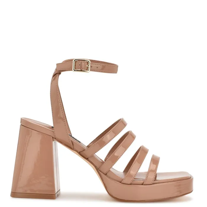 Teriss Strappy Platform Sandals Clay Patent Women Nine West Mid Heels