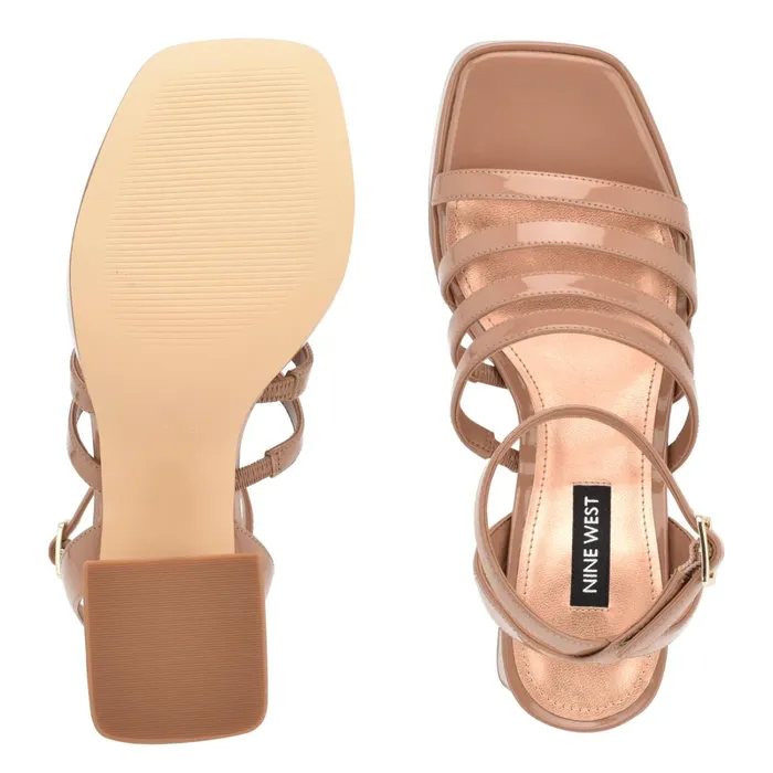 Teriss Strappy Platform Sandals Clay Patent Women Nine West Mid Heels Teriss Strappy Platform Sandals Clay Patent Women Nine West Mid Heels