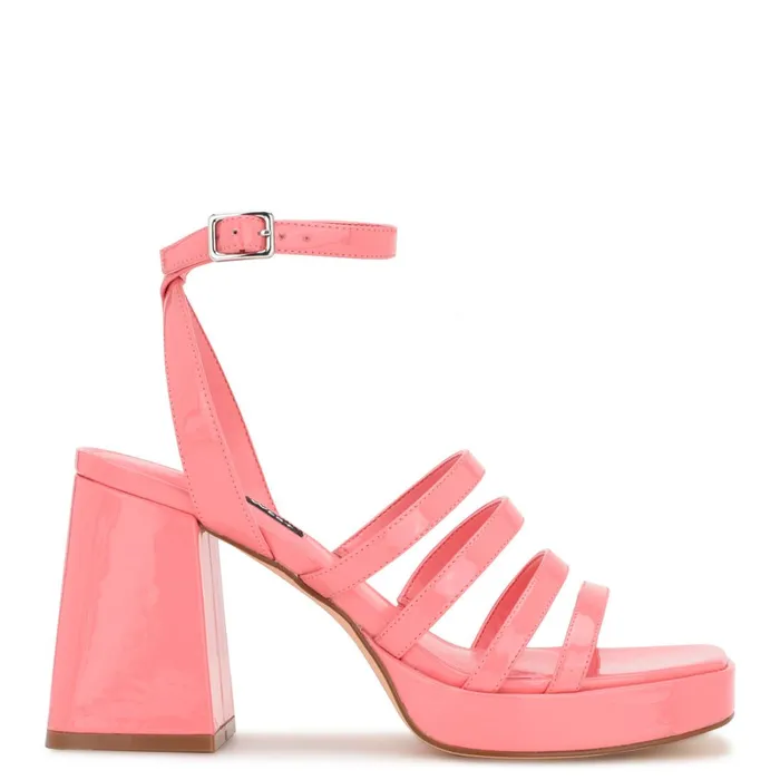 Teriss Strappy Platform Sandals Pink Rose Patent Women Nine West Platforms