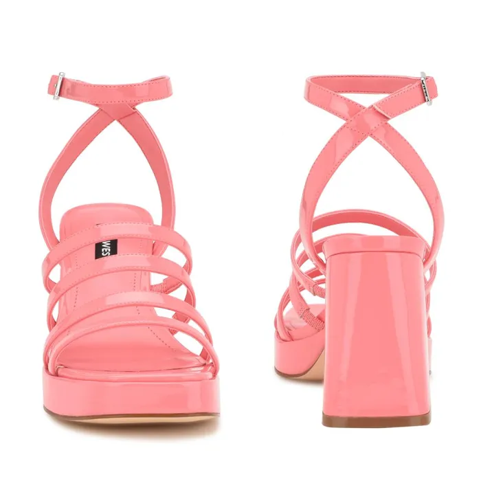 Teriss Strappy Platform Sandals Pink Rose Patent Women Nine West Platforms Teriss Strappy Platform Sandals Pink Rose Patent Women Nine West Platforms