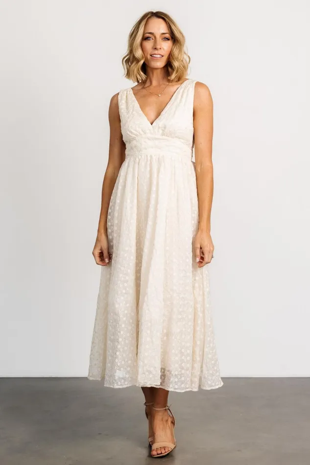 Thalia Embroidered Tank Midi Dress Vintage Cream Women Baltic Born Bridal