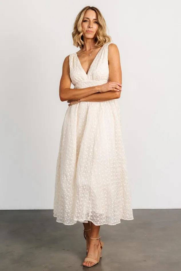 Thalia Embroidered Tank Midi Dress Vintage Cream Women Baltic Born Bridal