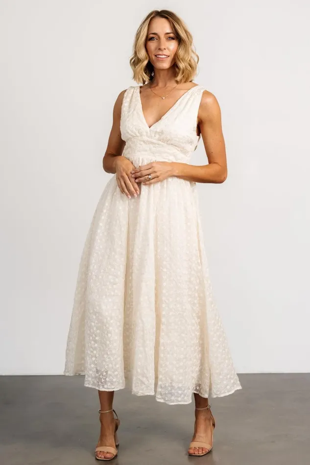 Thalia Embroidered Tank Midi Dress Vintage Cream Women Baltic Born Bridal