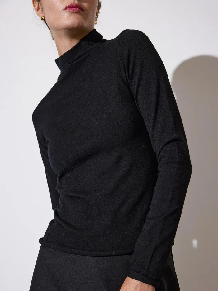 The Anika Mock Neck Top Black Onyx Women Brochu Walker Tops