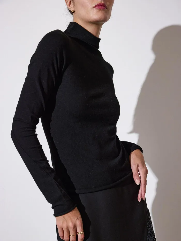The Anika Mock Neck Top Black Onyx Women Brochu Walker Tops