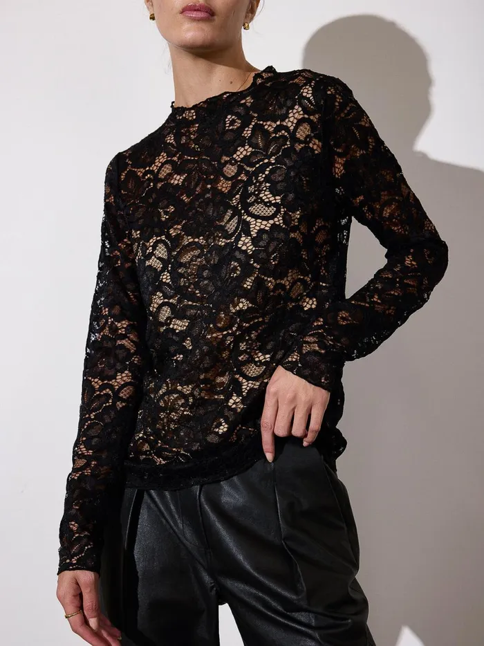 The Donne Floral Lace Top Black Onyx Women Brochu Walker Tops