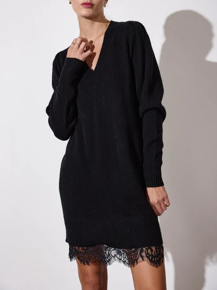 The Elisa Lace Looker Dress Black Onyx With Black Lace Women Brochu Walker Looker Sweaters