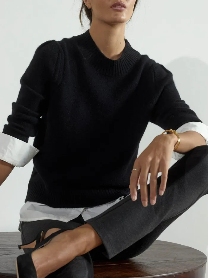 The Eton Layered Crew Looker Black Onyx With White Underlayer Women Brochu Walker Looker Sweaters The Eton Layered Crew Looker Black Onyx With White Underlayer Women Brochu Walker Looker Sweaters