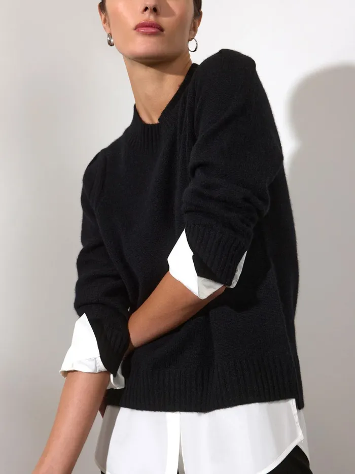 The Eton Layered Crew Looker Black Onyx With White Underlayer Women Brochu Walker Looker Sweaters