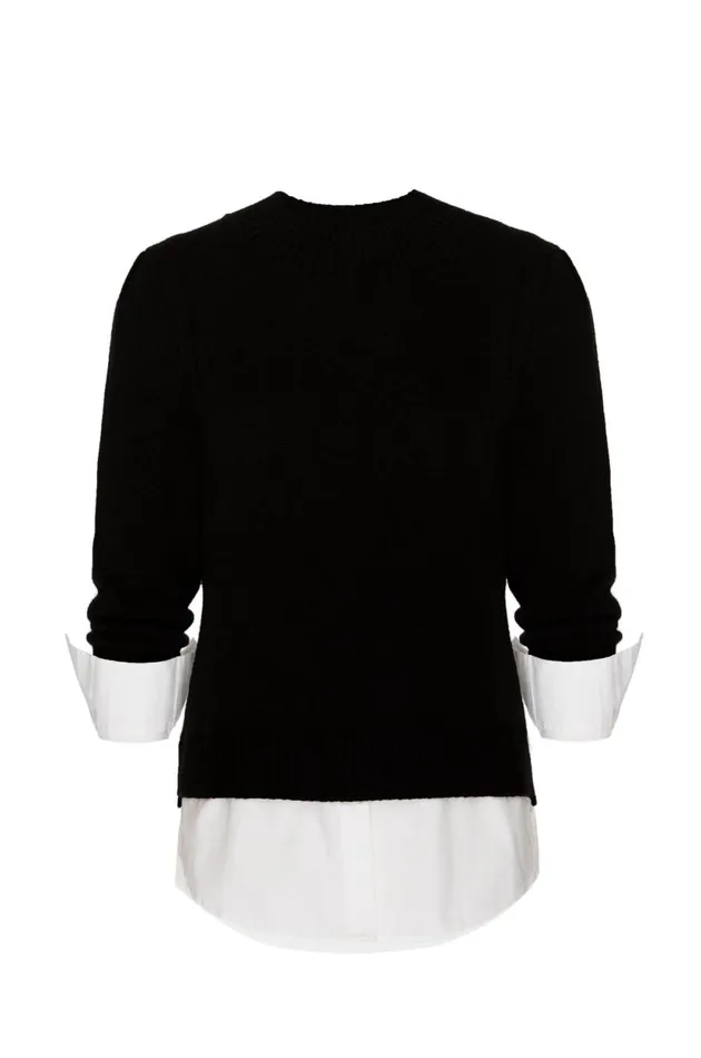 The Eton Layered Crew Looker Black Onyx With White Underlayer Women Brochu Walker Looker Sweaters