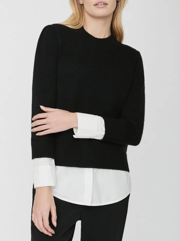 The Eton Layered Crew Looker Black Onyx With White Underlayer Women Brochu Walker Looker Sweaters