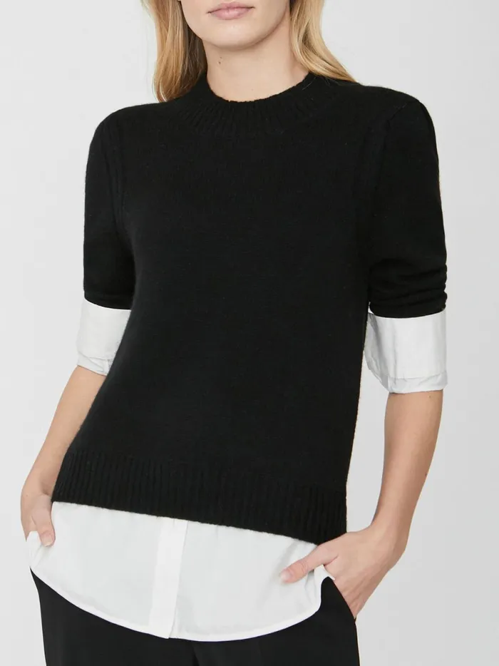 The Eton Layered Crew Looker Black Onyx With White Underlayer Women Brochu Walker Looker Sweaters