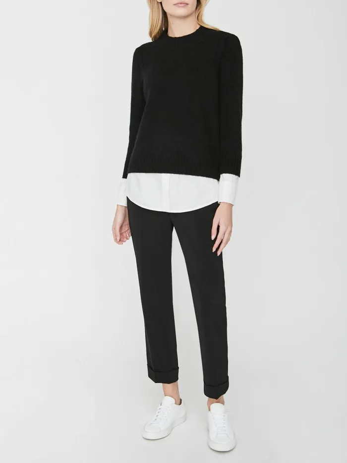 The Eton Layered Crew Looker Black Onyx With White Underlayer Women Brochu Walker Looker Sweaters