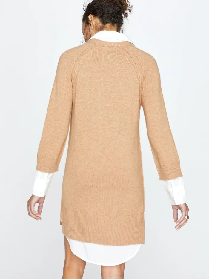 The Looker Layered VNeck Dress Camel Melange With White Underlayer Women Brochu Walker Looker Sweaters