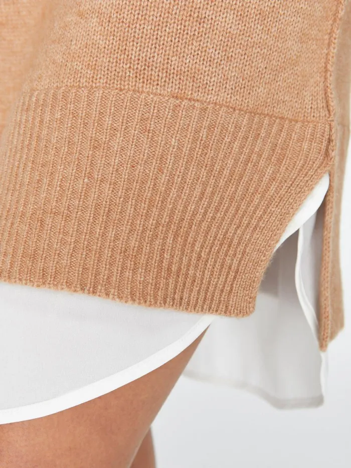The Looker Layered VNeck Dress Camel Melange With White Underlayer Women Brochu Walker Looker Sweaters