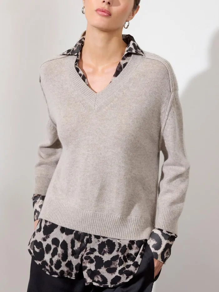 The Looker Layered VNeck Light Chia Printed Combo Women Brochu Walker Sweaters