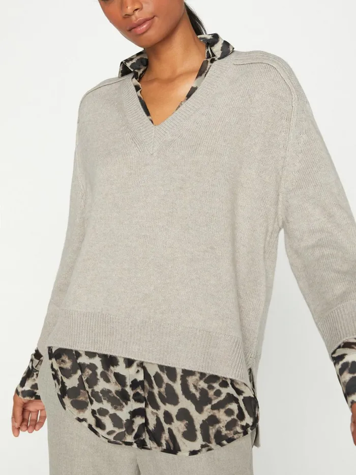 The Looker Layered VNeck Light Chia Printed Combo Women Brochu Walker Sweaters