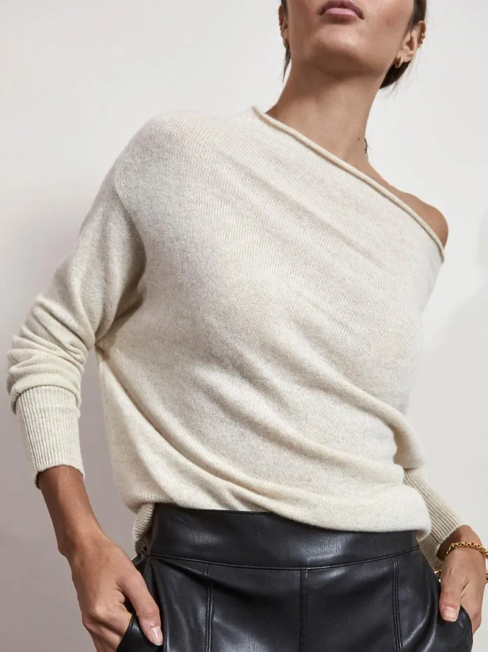 The Lori Off Shoulder Bisque Melange Women Brochu Walker 100 Cashmere