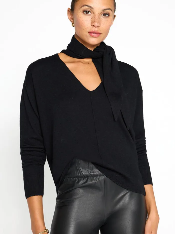 The Oren Tie Pullover Black Onyx Women Brochu Walker Sweaters
